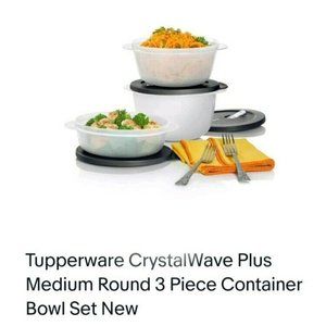 Tupperware CrystalWave Plus Medium Round 3 Piece Container Bowl Set New